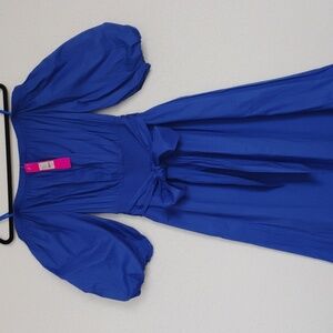 Lilly Pulitzer 💥NWT💥 Shawnlee Elbow Sleeve Off/shoulder Cotton Midi Alba Blue